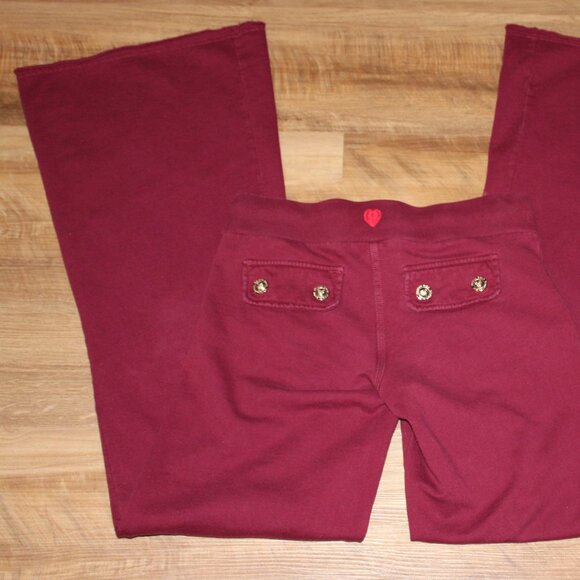 TWISTED HEART Size P-SM Burgundy Wine Rhinestone Heart Wide Leg Sweatpants - Picture 7 of 10
